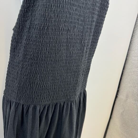 Free People Beach Spell on You Drop Waist Maxi Dress L Black Smocked High Neck - Picture 5 of 9